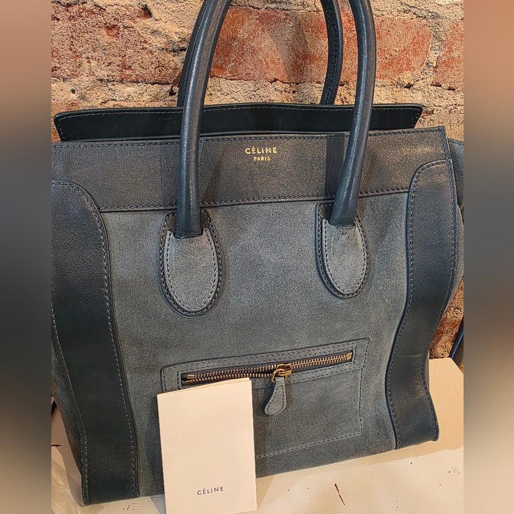 Celine Dark Blue Suede Tote Bag